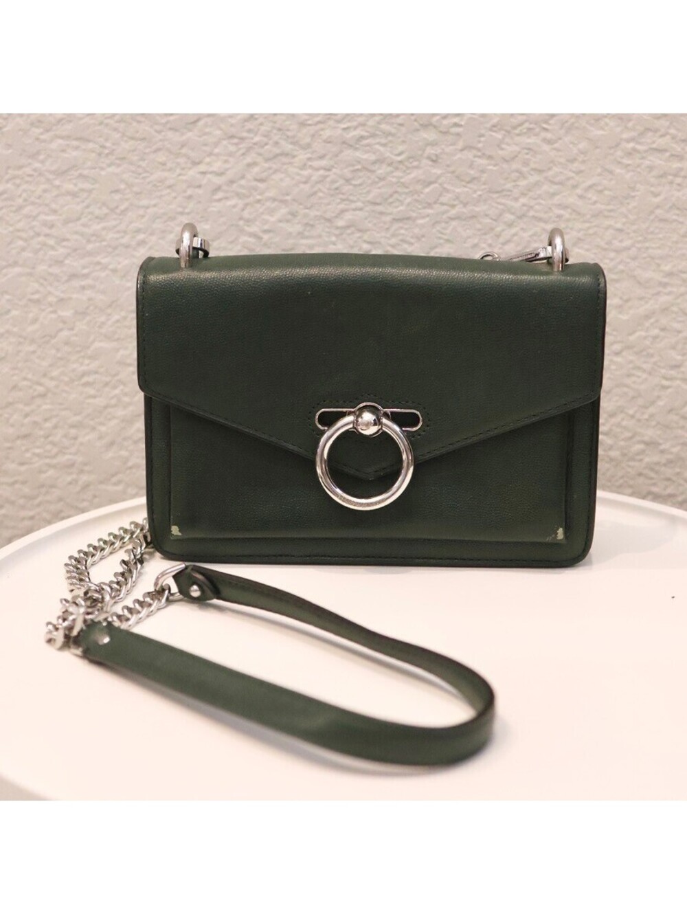Rebecca Minkoff Jean Ring Flap Crossbody Bag Dark Green Leather Very Good